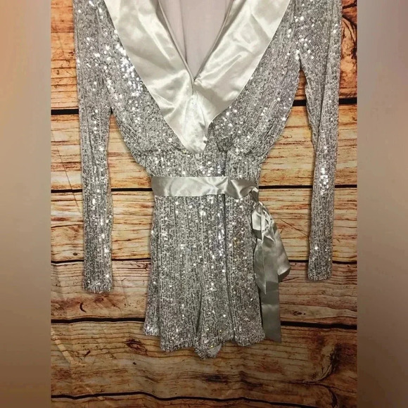 ❄️🪩Sequin Tuxedo Romper🪩❄️ - Picture 4 of 16